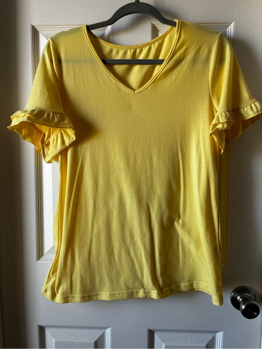 Women’s Yellow V-Neck Ruffle Sleeve Top